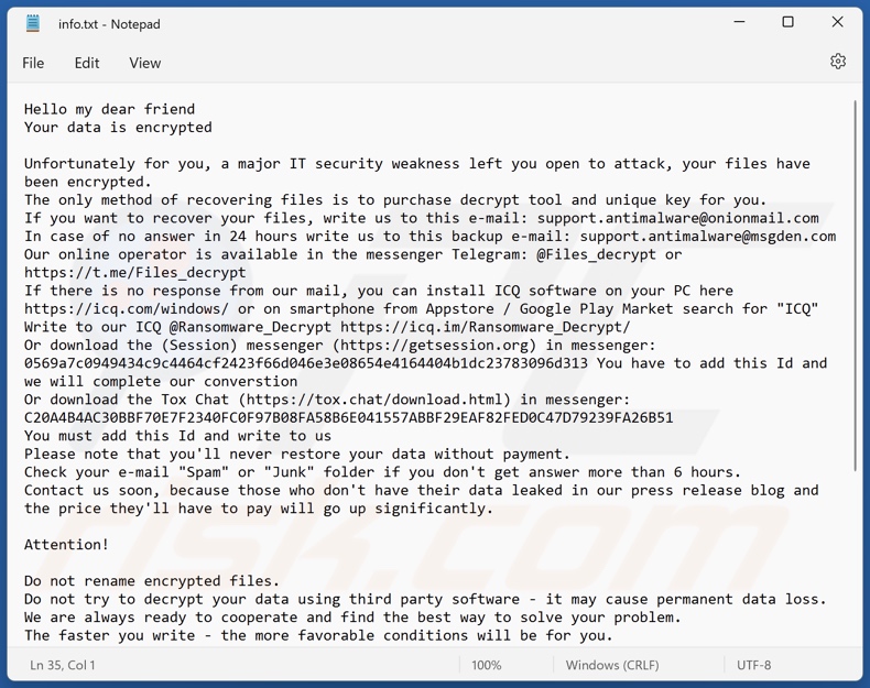 G-STARS (Phobos) ransomware text file (info.txt)