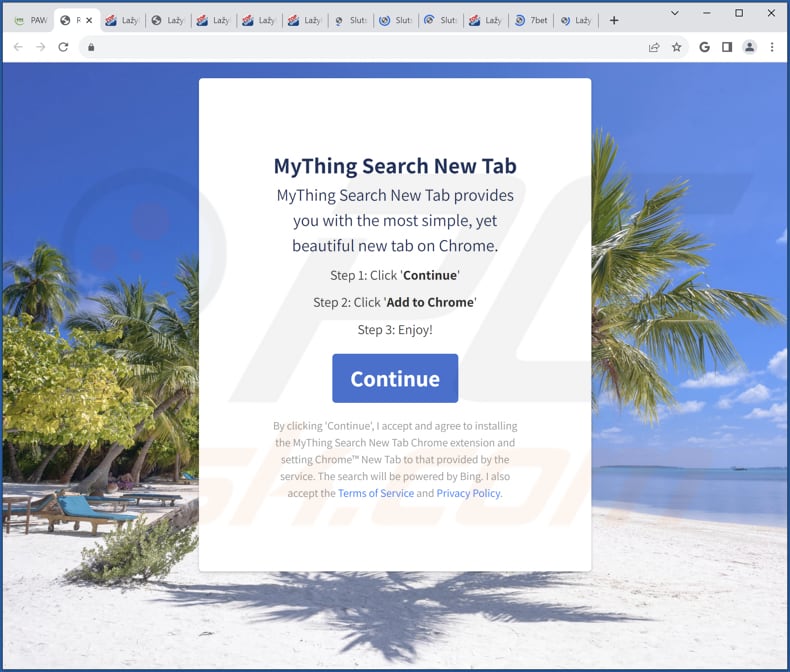 Website used to promote MyThing Search New Tab browser hijacker