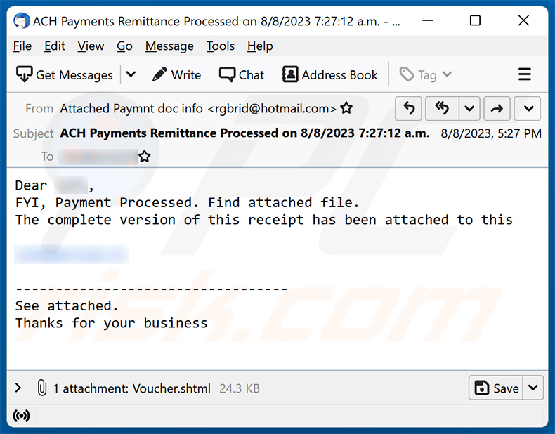 Payment Processed escroquerie par courriel (2023-08-11)