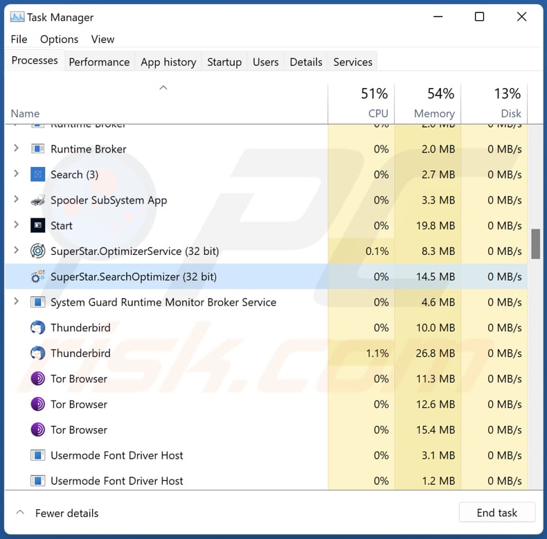 SuperStar.SearchOptimizer et les processus SuperStar.OptimizerService exécutés dans le Gestionnaire des tâches