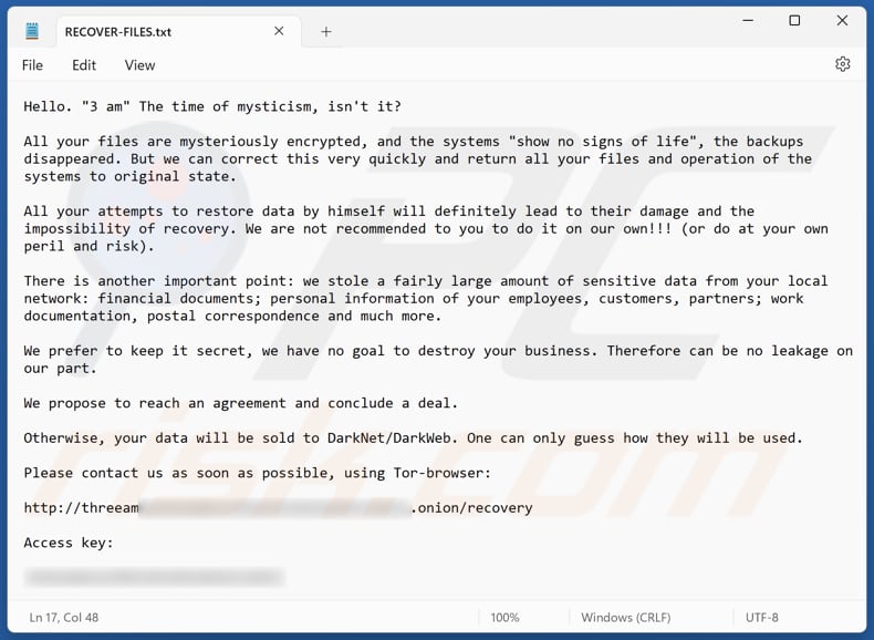 3AM ransomware fichier texte (RECOVER-FILES.txt)