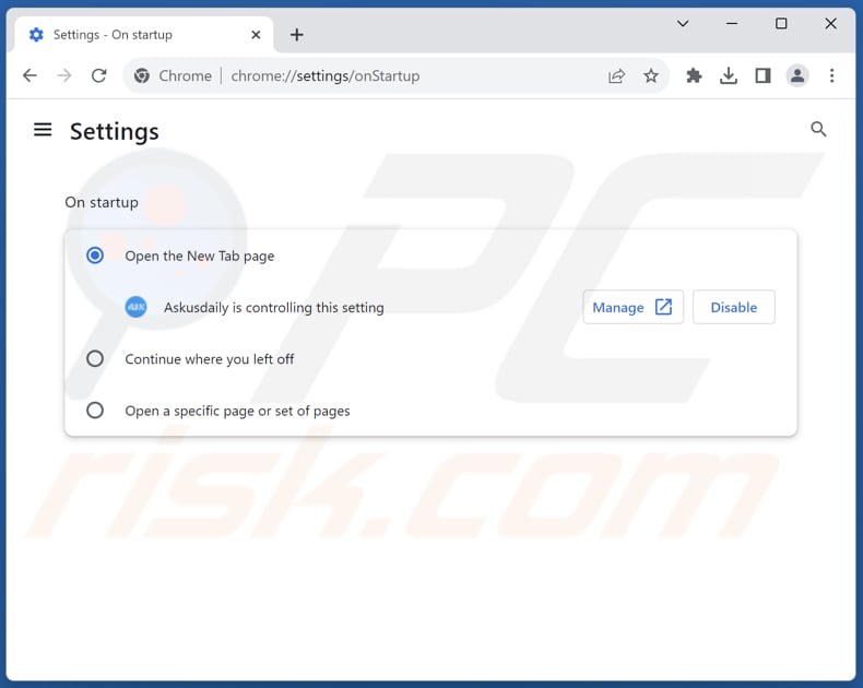 Suppression de Askusdaily.com de la page d'accueil de Google Chrome