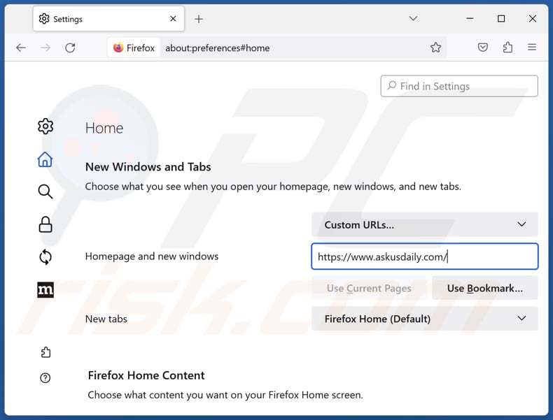 Suppression de Askusdaily.com de la page d'accueil de Mozilla Firefox