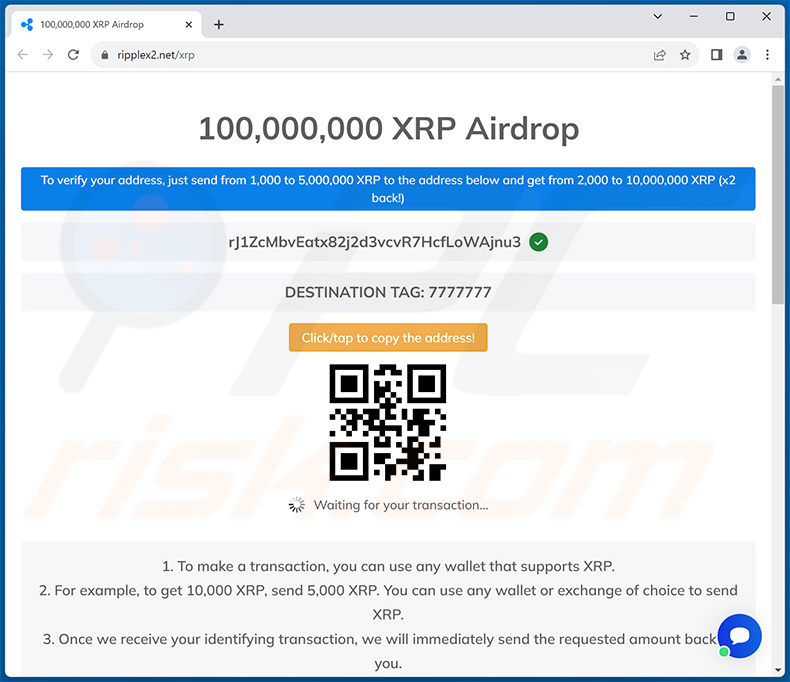 Instructions de transaction du site Web de l'escroquerie Brad Garlinghouse Crypto Giveaway