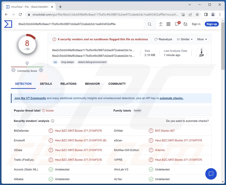 Fewer malware détections sur VirusTotal