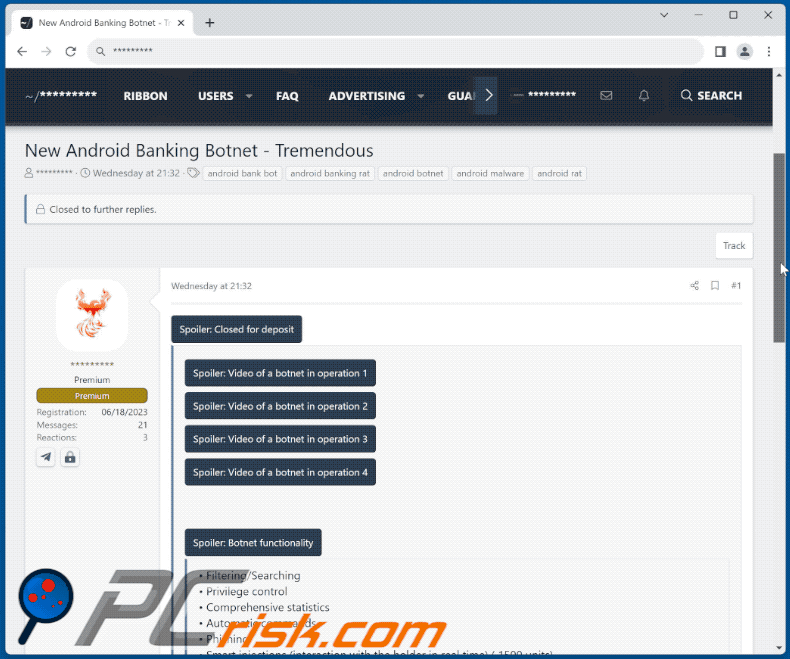 maliciel Tremendous promu sur le Web (GIF)