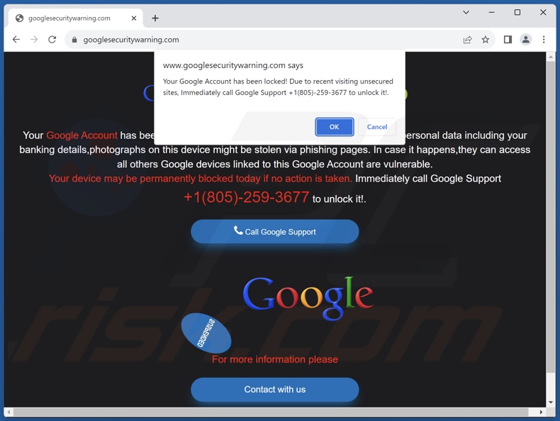 Your Google Account Has Been Locked! scam