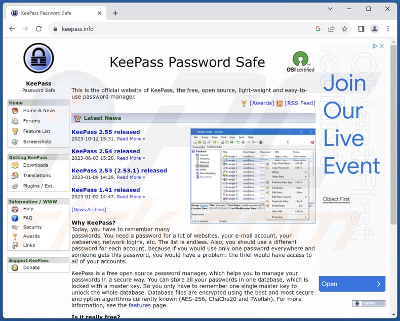 Fakebat malware Site officiel de KeePass