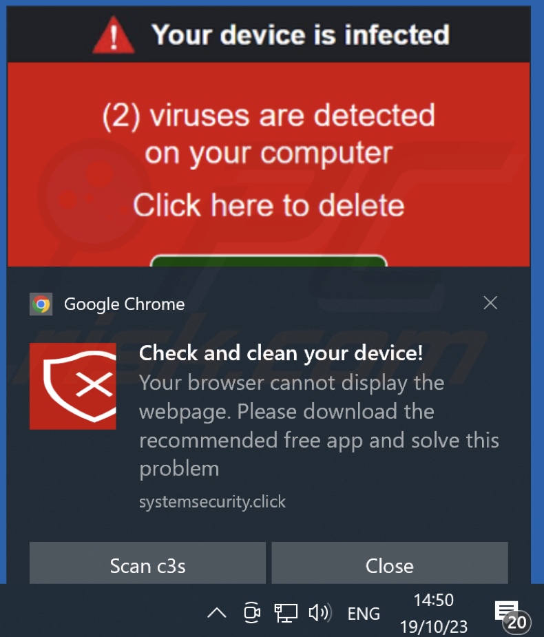 Annonce diffusée par une page Web exécutant Google Safe Browser Total Protection scam (systemsecurity[.]click)