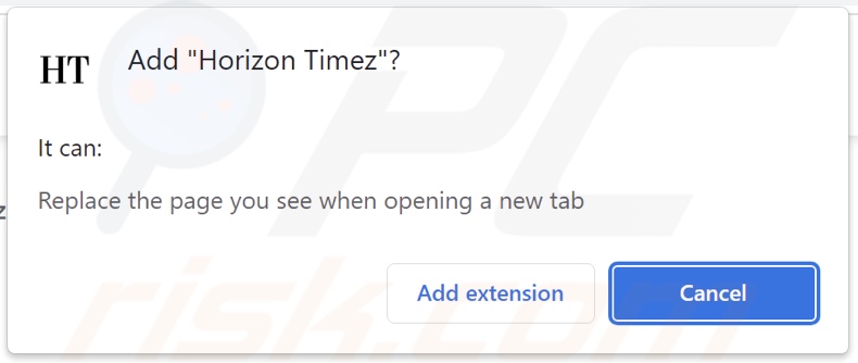 Permissions demandées par le pirate de navigateur Horizon Timez