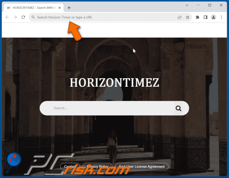 Pirate de Navigateur Horizon Timez redirigeant vers le Bing (GIF)