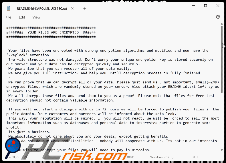 fichier texte du rançongiciel Keylock (README-id-[username].txt) GIF