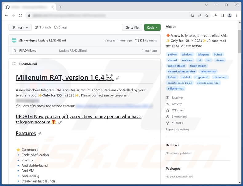 Ancienne version de Millenium RAT promue en ligne