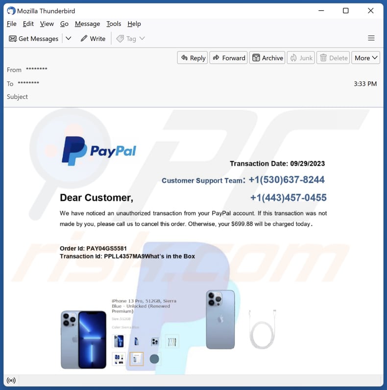 PayPal - Unauthorized Transaction email spam campagne