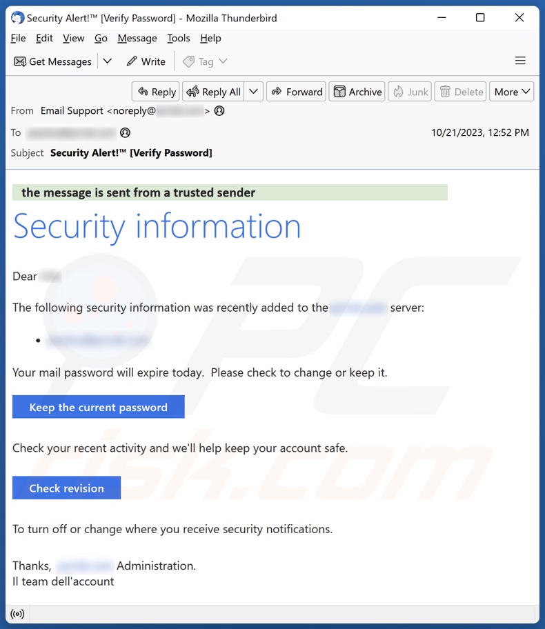 Security Information campagne de spam par courrier électronique