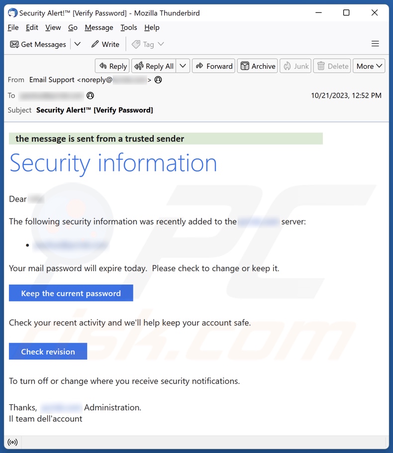 Security Information campagne de spam par courrier électronique
