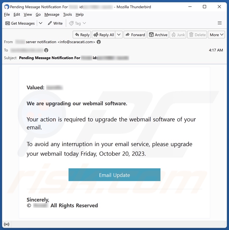 Webmail Software Upgrade campagne de spam par courrier électronique