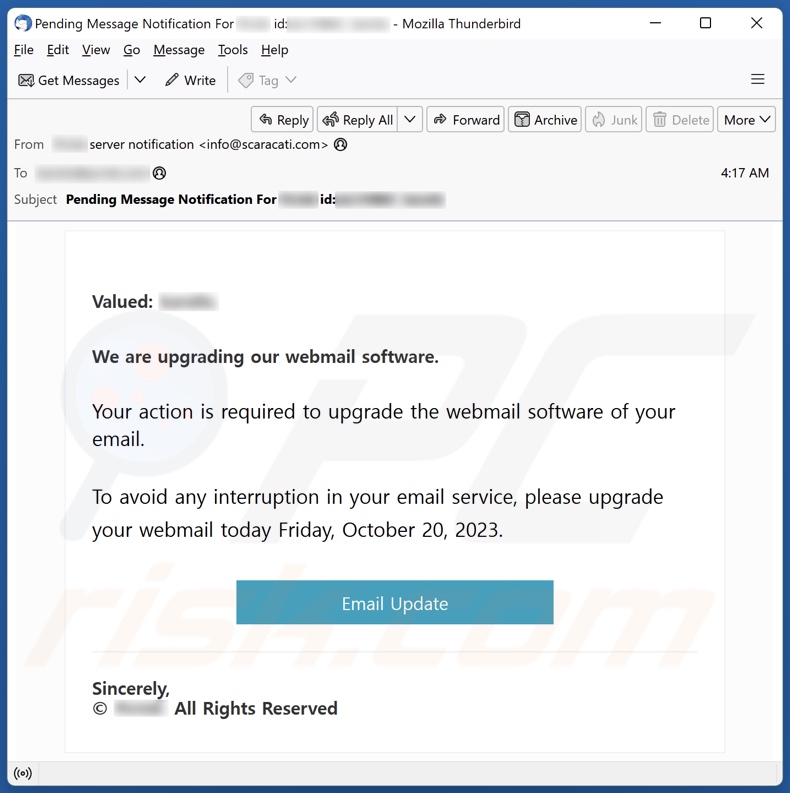 Webmail Software Upgrade campagne de spam par courrier électronique