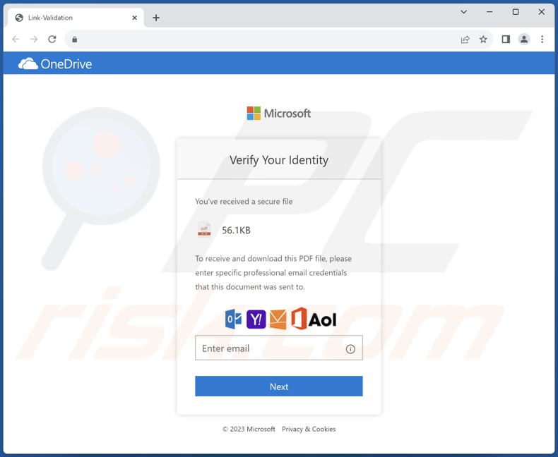 Phishing website promoted via the You Have eFax Message site web d'hameçonnage