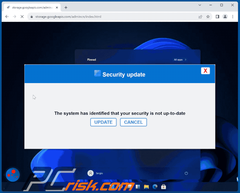 Apparence de l'arnaque Your Security Is Not Up-To-Date (GIF)