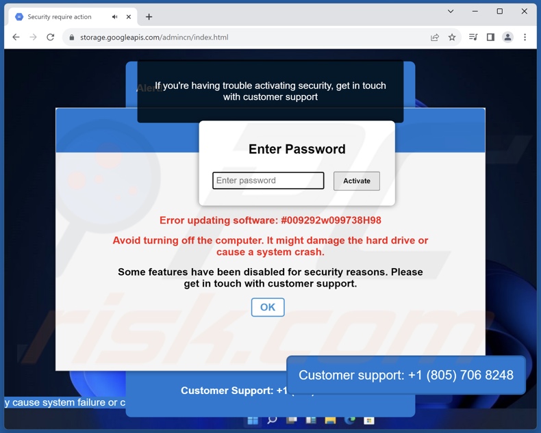Pop-up final affiché par Your Security Is Not Up-To-Date scam
