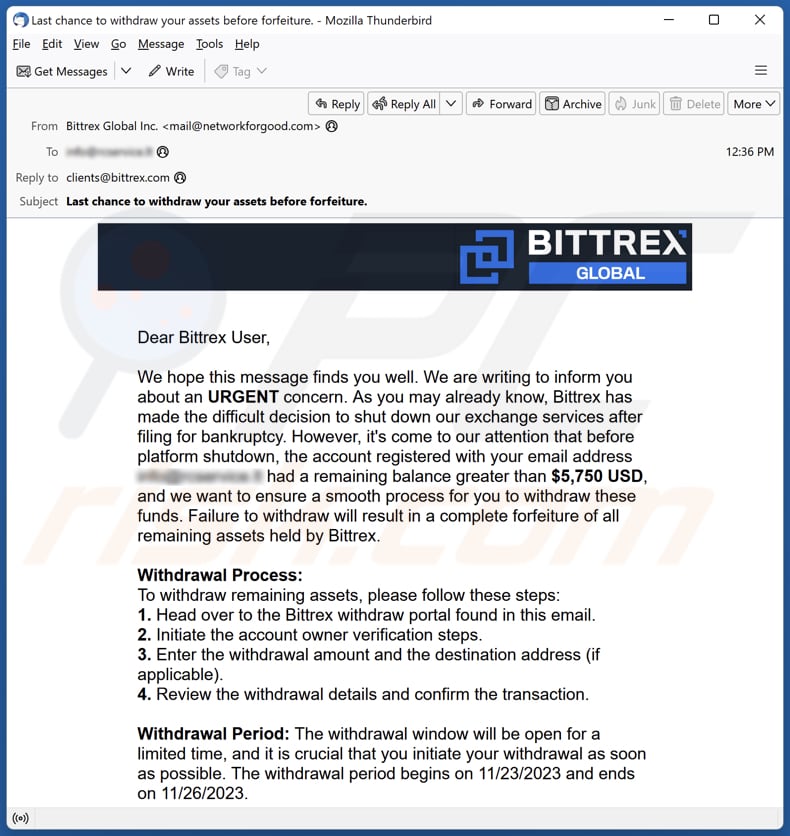 Bittrex email spam campaigne