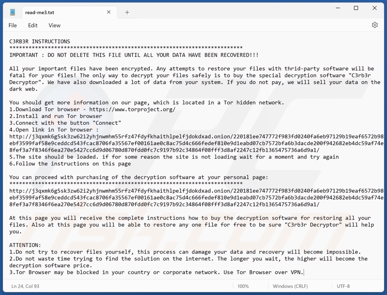 C3RB3R ransomware ransom note (read-me3.txt)