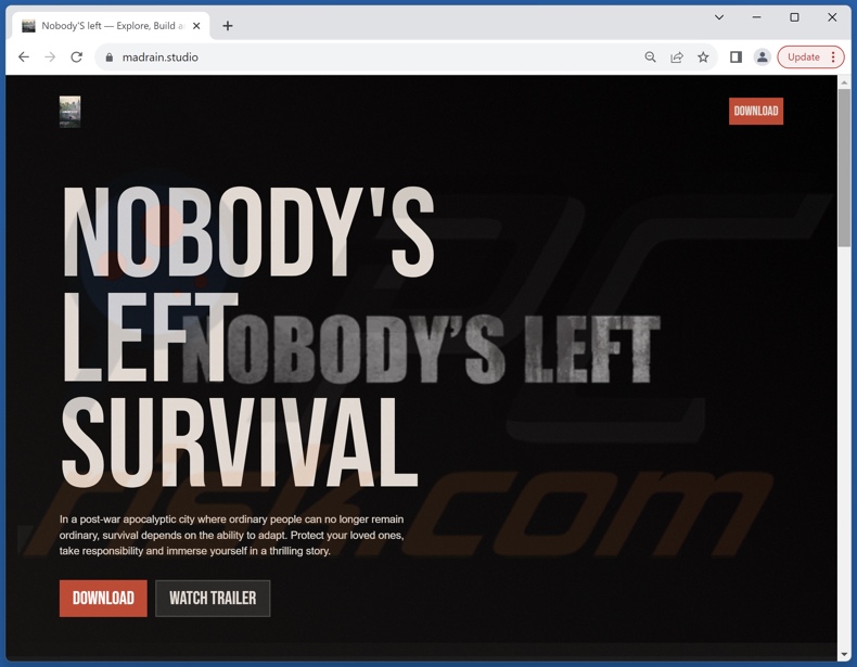 Fake Nobody's Left download website distributing Epsilon malware