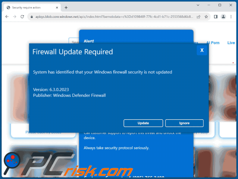 Apparence de la Firewall Update Required scam (GIF)