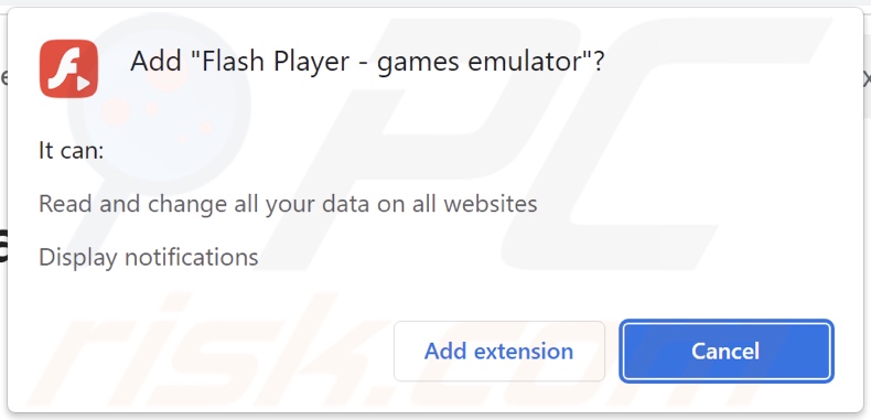 autorisations demandées par le publiciel Flash Player - Emulator