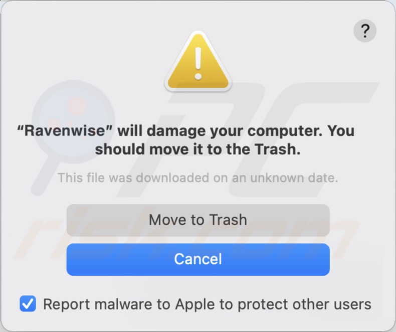 Pop-up affiché lorsque le logiciel publicitaire Ravenwise est détecté sur le système