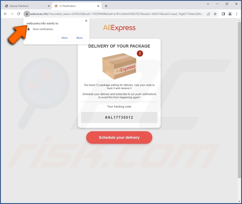 AliExpress Package scam email promu par ce courriel de spam 1