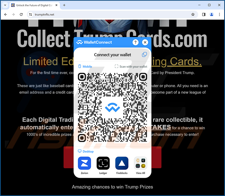 Collect Trump Cards Scam demandant aux utilisateurs de connecter leurs portefeuilles électroniques