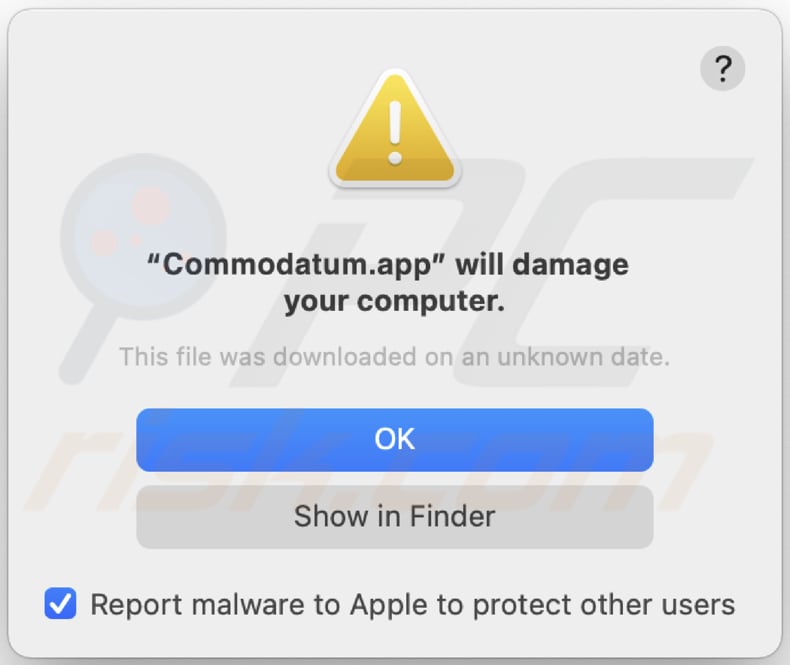 Commodatum.app adware pop-up warning