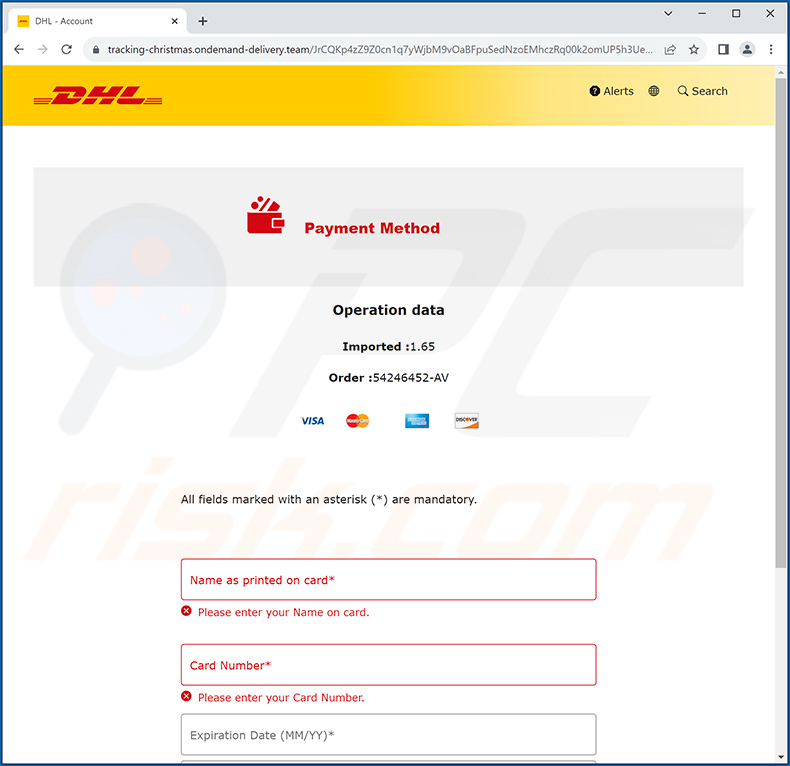 Site de phishing promu via une escroquerie par courrier électronique DHL Unpaid Duty (page 2)