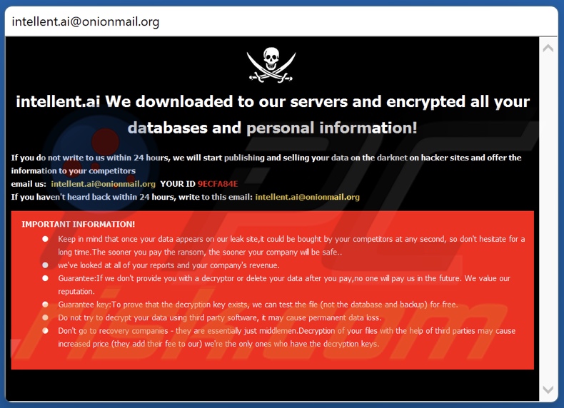 Intel ransomware note de rançon (pop-up)