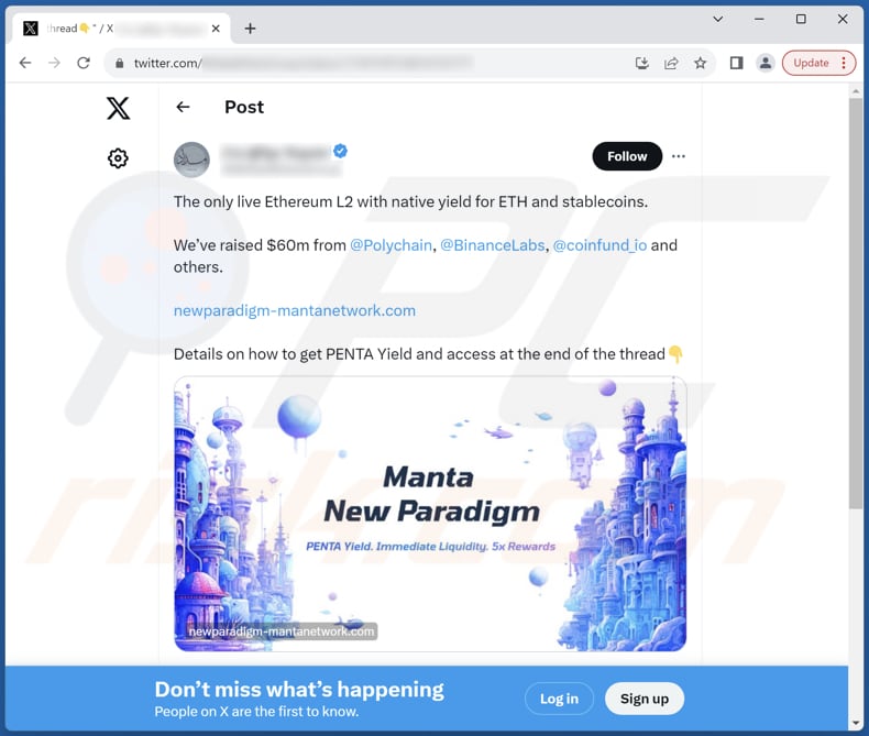 New Paradigm AirDrop scam Twitter/X post promoting this scam