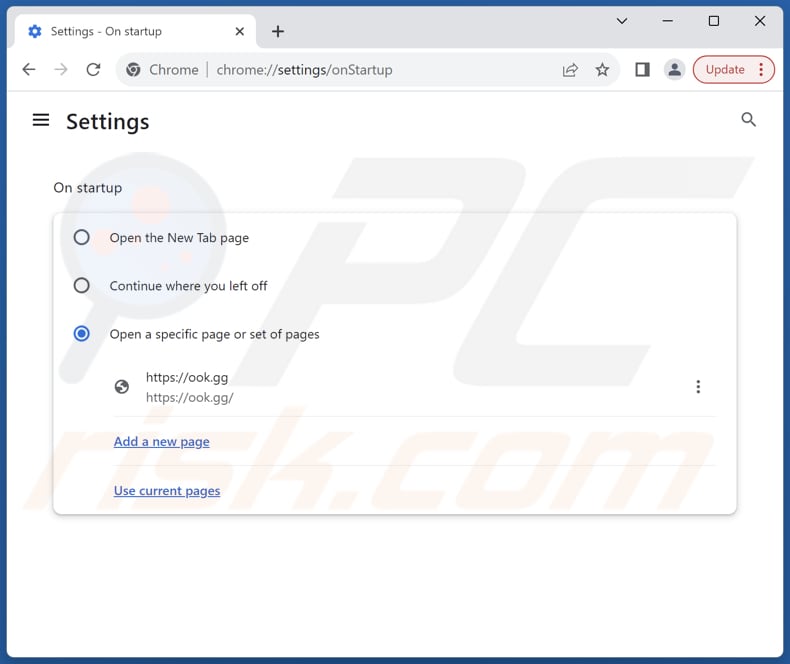 Suppression de ook.gg de la page d'accueil de Google Chrome