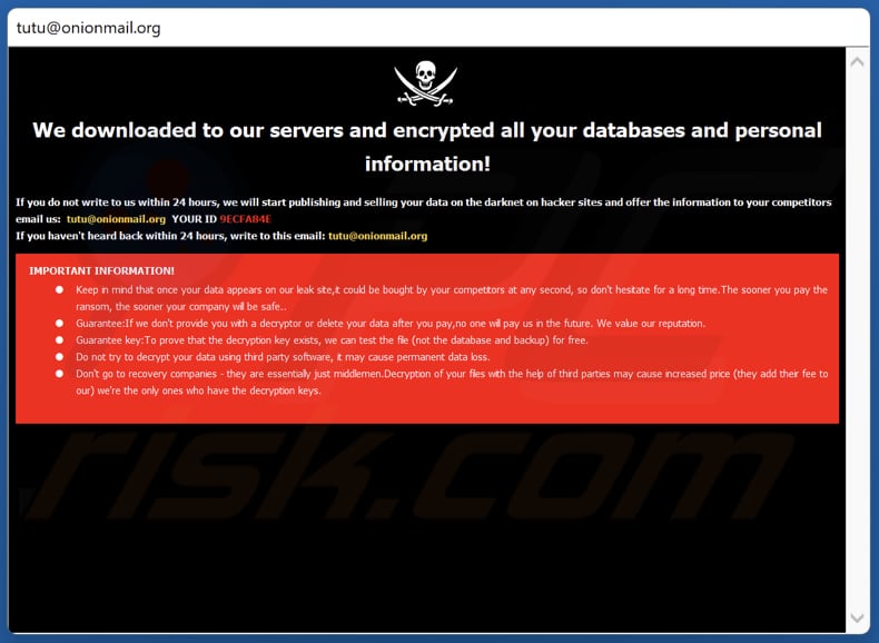 Tutu ransomware pop-up window