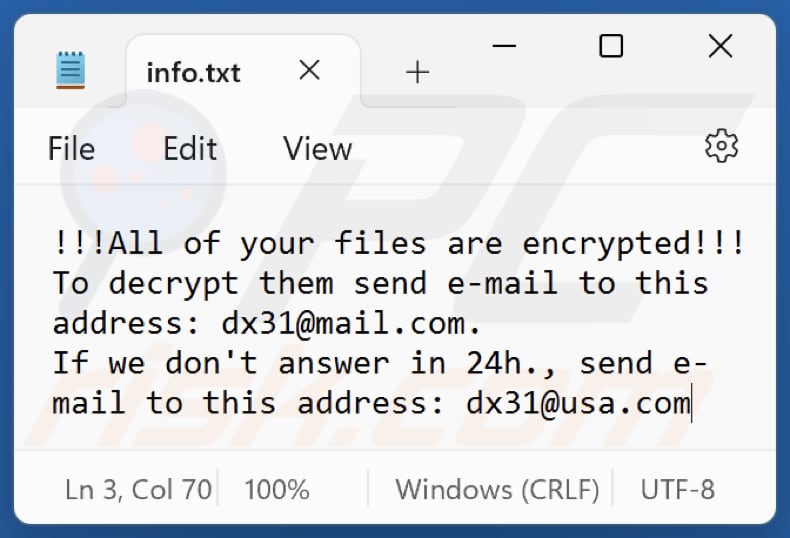 fichier texte de Dx31 rançongiciel (info.txt)