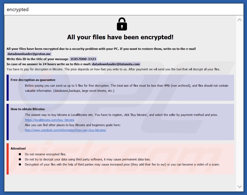 fenêtre pop-up du rançongiciel Ebaka (info.hta)