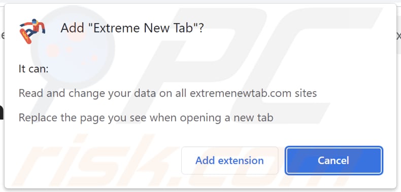 Extreme New Tab browser hijacker demander des autorisations