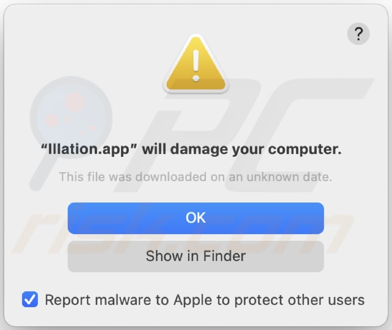 Illation.app pop-up d'avertissement de logiciel publicitaire