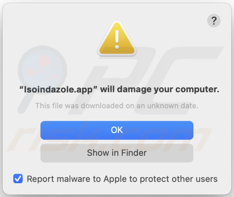 avertissement qui apparaît avant l'installation de Isoindazole.app
