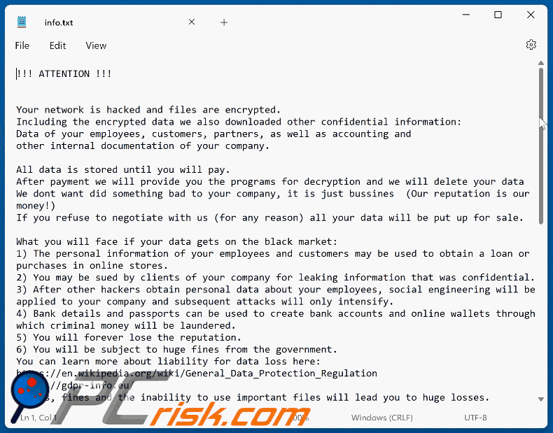 Jopanaxye ransomware fichier texte de la demande de rançon (info.txt)