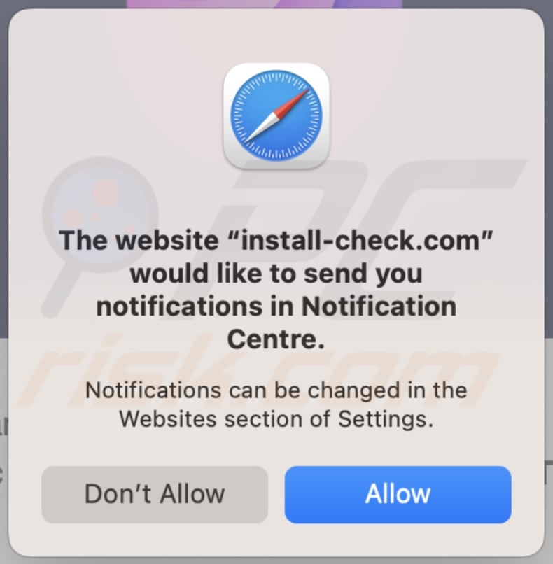 MacOS Is Infected - Virus Found Notification Scam site Web demandant l'autorisation d'envoyer des notifications sur Safari 2
