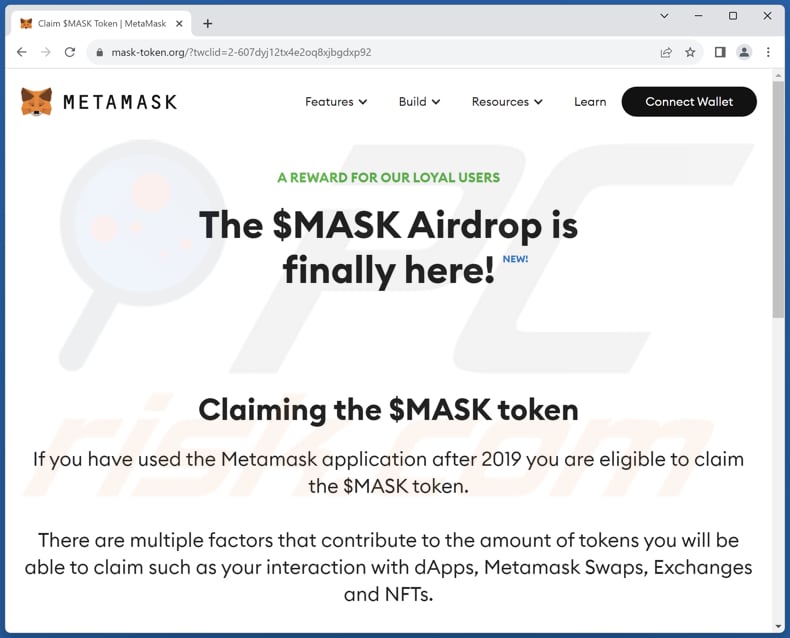 Une autre variante de l'arnaque Mask token airdrop