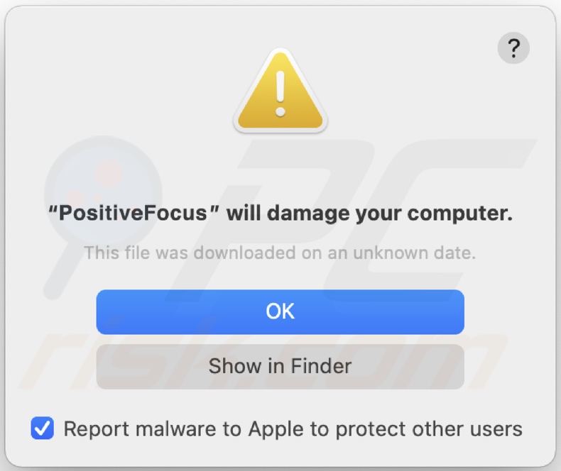 pop-up affichée lorsque le publiciel PositiveFocus est présent sur le système