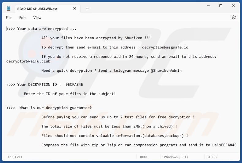 rançongiciel Shuriken fichier texte (READ-ME-SHURKEWIN.txt)