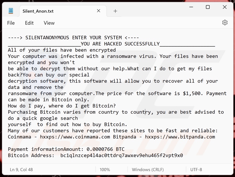 fichier texte du rançongiciel SilentAnonymous (Silent_Anon.txt)